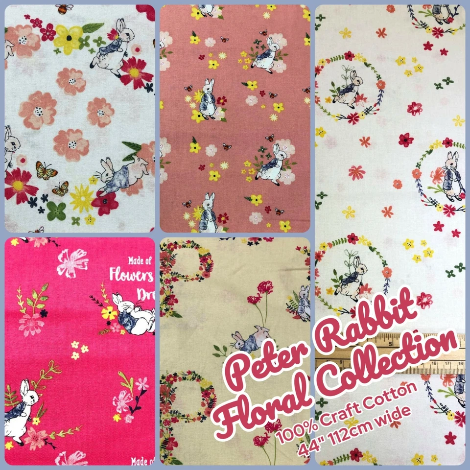 LICENSED PETER RABBIT FABRIC - FLORAL BUNNY COLLECTION - 100% CRAFT COTTON - Image 1 of 1