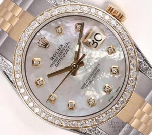 Rolex Hombres Datejust 36mm 18k/SS Reloj Bisel Diamante-Asas-Blanco MOP Esfera Diamante  - Imagen 1 de 6