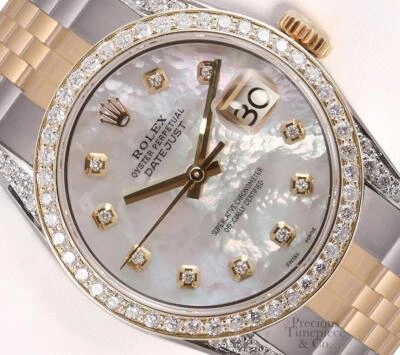 Rolex Men Datejust 36mm 18k/SS Watch Diamond Bezel- Lugs-White MOP Diamond Dial  - Image 1 of 4