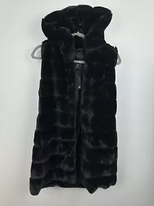 Rachel Zoe Fur Vest Womens Medium High Neck Faux Vegan Vest Black DV - Picture 1 of 11