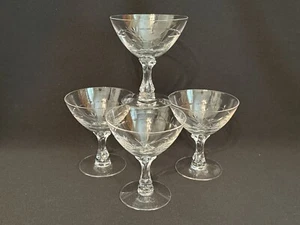 Fostoria Nosegay Set of Four Crystal Champagne Glasses /Tall Sherbet 4 3/8" T - Picture 1 of 12