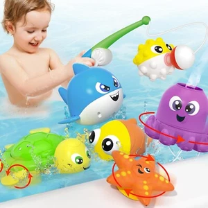 Baby Bath Toy Set - Magnetic Fishing Toy with Fishing Rod, Soft Puffer & Clown F - Picture 1 of 8