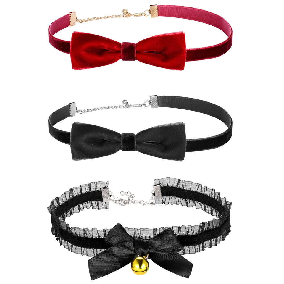 Gargantilha feminina de veludo nó laço sino ajustável colar colar joia para festa - Imagem 1 de 1