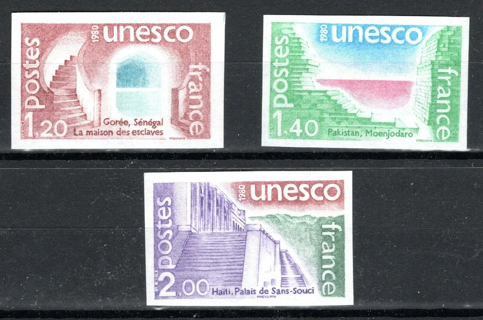 FRANCE 1980 UNESCO YT's 60-62 (SC#'s 2O21-2O23) Imperf MH - Image 1 of 1