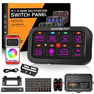 AUXBEAM 8 Gang RGB Multifunction Switch Panel APP bluetooth Control Truck Boat - Picture 1 of 12