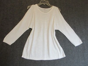 J Jill Sweater Woman Size Medium White Cut Out Sleeve Detail Knit Linen Blend - Picture 1 of 11