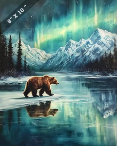 8x10 Matte Print Bear Walking on Frozen Lake with Reflection - Picture 1 of 4
