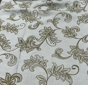 Olive Green  100% linen Embroidery Fabric 56” Width Sold By The Yard - Picture 1 of 5