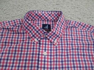 Johnnie O Shirt Mens Large Pink Plaid Preppy Performance Prep Nylon Polyester A2 - Picture 1 of 9