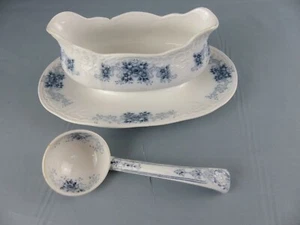SARREGUEMINES AÏDA bleu U&C petite louche de saucière + saucière RARE - Imagen 1 de 7