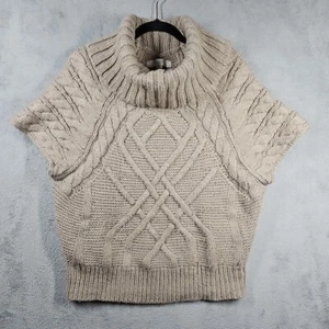 LOFT Cowl Neck Short SlvWool Blend Knitted Sweater Cable Knit Tan Beige Sz L EUC - Picture 1 of 12