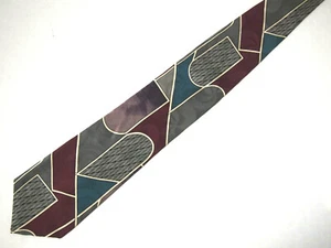 Vtg Cellini Collection Mens Necktie Tie Burgundy Red Teal Blue Geometric 57" - Picture 1 of 3