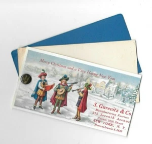 Vintage Celluloide Blotter CHRISTMAS S GUREVITZ & CO FURRIERS con bottone - Foto 1 di 2