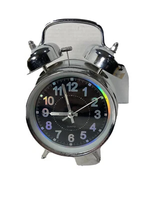 Classic Retro Two Bell Chrome Alarm Clock-No Tick Quartz-Luminous Hands-4” Face - Image 1 of 4