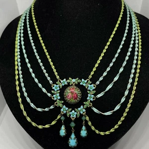 Collar Michal Negrin Cristales Lindas Hermosas Flores Hecho en Israel  - Imagen 1 de 7