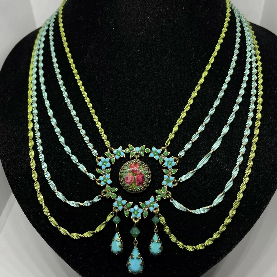 Collar Michal Negrin Cristales Lindas Hermosas Flores Hecho en Israel  Foto 1 de 1