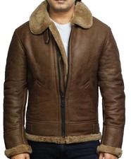 Brandslock Genuine Shearling Sheepskin Leather Jacket For Men Ricardo Brown