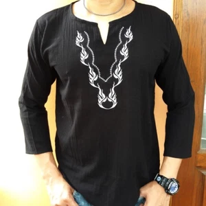 Camiseta de verano negra para hombre 100 % algodón tailandesa hippie camisa playa yoga top cuello en V L - Imagen 1 de 27