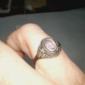 07K14 JOLIE STYLE ANCIENNE BAGUE EN ARGENT MASSIF AMETHYSTE 925 TAILLE 55 - Imagen 1 de 6