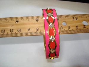 Anne Klein  Oval Goldtone Pink Enamel Rhinestone Crystals Bangle Bracelet 7" - Picture 1 of 3