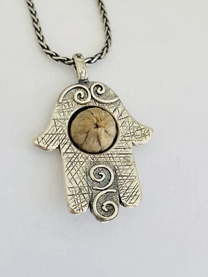 "Collar colgante Shablool Didae Israel plata esterlina Hamsa rosa de Jericó 20""" Foto 1 de 4