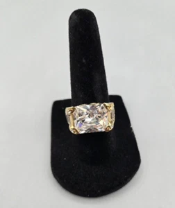 SUZANNE SOMERS Gold Over 925 Sterling Silver Signed Big Cubic Zirconia Ring Sz 7 - Picture 1 of 6