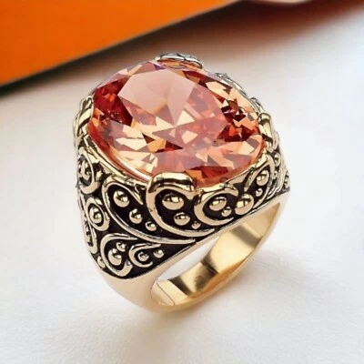 Citrino con anillo enchapado en oro de plata de ley 925 para hombre #AL505 Foto 1 de 4