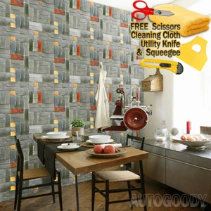 3ft x 40ft 3D Brick Stone Wallpaper Vinyl Film Sticker Faux VH 36" x 480" - Picture 1 of 9