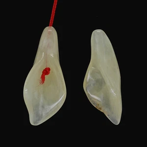 2 gelbe Aventurin/Jade 3D geschnitzte Blume Knospe Anhänger Ohrring Perlen #78295 - Bild 1 von 2
