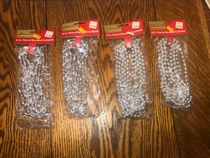 4 NOS Packs Plated Beaded Garland-Silver-2 Designs-8FT Each-Woolworths-NIP - Picture 1 of 6