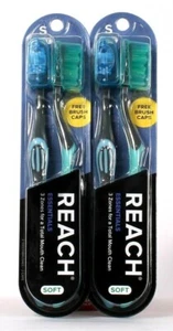 2 Packages Reach Essentials Total Mouth Blue & Green 2 Count Soft Toothbrushes - Picture 1 of 1