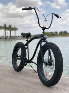 MENS SIKK UFO 7 SPEED FAT TIRE BEACH CRUISER BICYCLE BLACK FRAME BLACK WHEELS - Picture 1 of 5