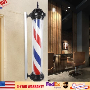 40" Outdoor Barber Shop Pole Rotating Light Hair Salon Sign Illuminated Light - Picture 1 of 10