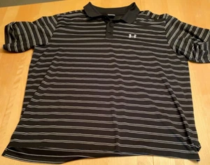 UNDER ARMOUR EMBROIDERED LOGO SHORT SLEEVE BLACK GREY STRIPE POLO SHIRT SZ XXL - Picture 1 of 5