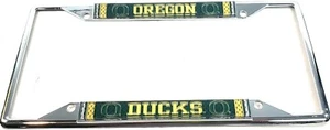 UO OREGON DUCKS Silver Jersey CHROME LICENSE PLATE Frame Ship Now Loc#3L - Picture 1 of 4