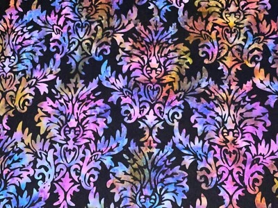 2/3+ YD Batik Damask Silhouette Black Cotton Quilt Store Fabric  26" X 44" - Image 1 of 3