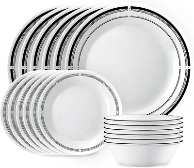 Corelle Lightweight 16 piece Classic Black Rims Dinnerware Set Service for 4 - Image 1 of 4
