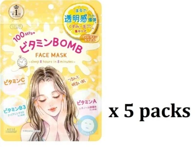 SET 5 PACKS Clear Turn Witamin Bomb Skin care Face Mask 7 Sheets From Japan - Image 1 of 4
