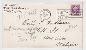 TurtlesTradingPost- Chicago, IL 1935- Mail Early For Christmas Slogan Cancel - Picture 1 of 1