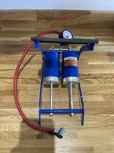 Mercury Double Cylinder Barrel Tyre Inflator Foot Pump w/ Gauge Blue - Picture 1 of 10