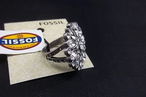 Fossil Jewelry Flower Ring Crystal Daisy Vintage Silver Size 7  #273 - Picture 1 of 2