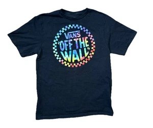 Vans Boys XL Black Tie Dye Checkerboard 66 Logo T-Shirt Skater Cali Style EUC - Picture 1 of 4