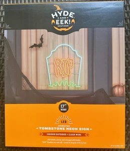 HYDE & EEK Insegna Luminosa Finestra Halloween LED Neon Animata Pietra Tombale RIP 17" NUOVA - Foto 1 di 2