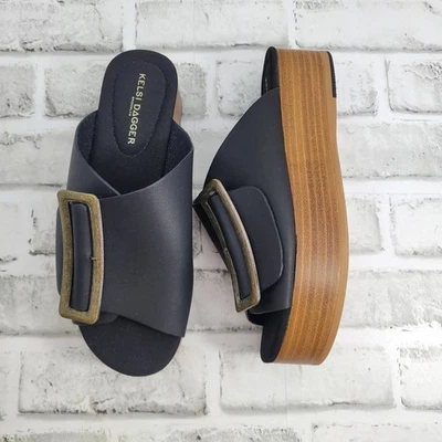 NWOB Kelsi Dagger Brooklyn Dover Large Buckle Platform Slides Black Size 7 - Image 1 of 4