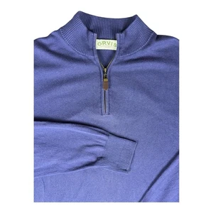 Orvis Men's 1/4 Quarter Zip Pullover Sweater Cotton Silk Cashmere Blue Medium - Picture 1 of 8