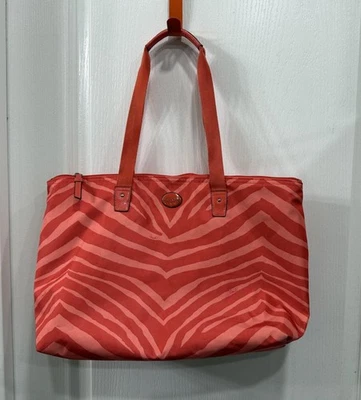 Coach Zebra Shoulder Handbag Tote Signature Two Stripe Orange  Canvas 20x11.5x7 - Image 1 of 4