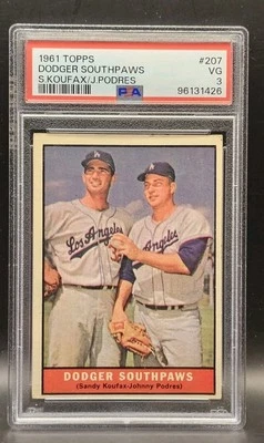 1961 Topps Dodgers Southpaws Sandy Koufax Johnny Podres PSA 3 VG #207 - Image 1 of 2