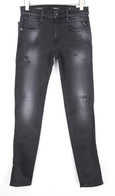 Replay Anbass Men's W30/L34 Dark Gray Slim Distressed Stretch Zip Fly Jeans - Image 1 of 4