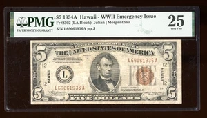 DBR 1934-A $5 FRN Hawaii Fr. 2302 PMG 25 Serial L69061936A - Picture 1 of 2