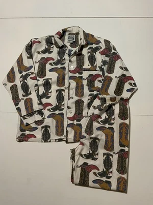 Vintage 90s Y2K Joe Boxer Sleep Cowboy Boots AOP 2PC Flannel Pajamas Set Sz. M - Image 1 of 4